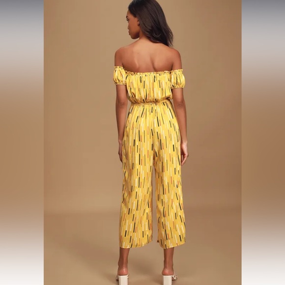 Lulus True Radiance Yellow Multi Print Off-the-Shoulder Jumpsuit - Picture 2 of 8